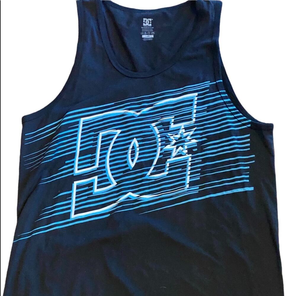 DG Mens Large Black Tank Top with Blue Graphic